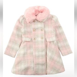 NWT Rothschild Princess Double Breasted Plaid Faux Fur Collar Coat - 5, 6